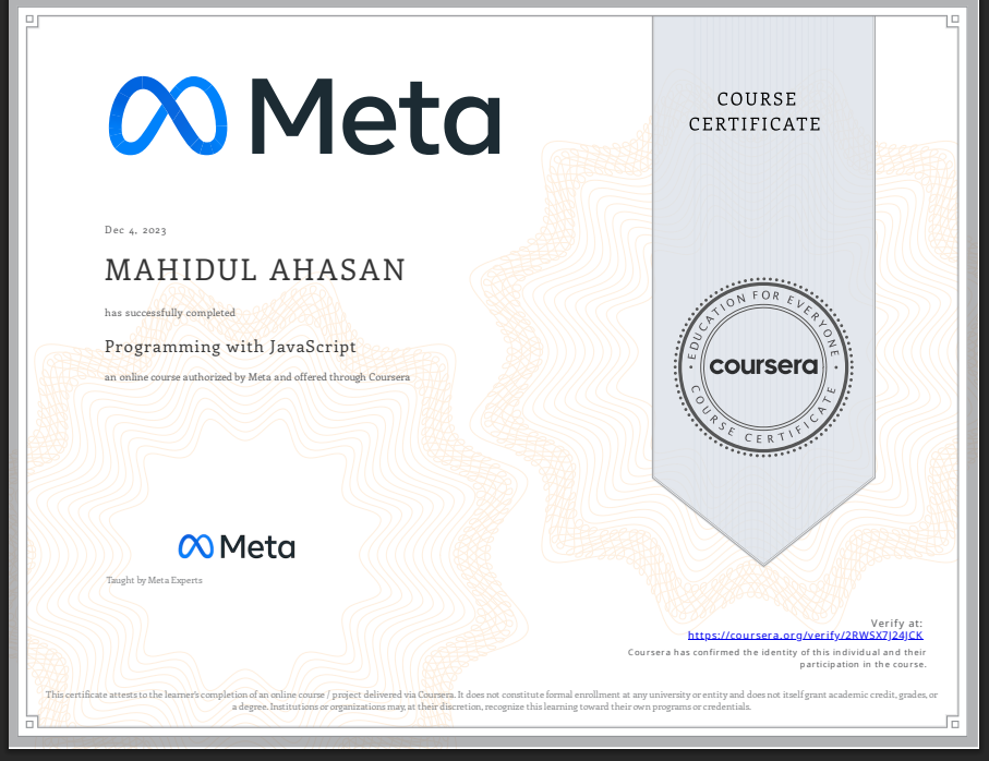 Programming with JavaScript Certification